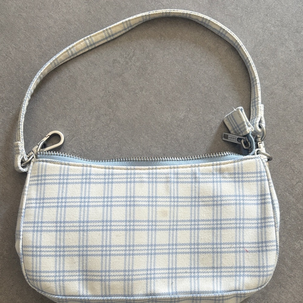 Plaid Shoulder Bag - Blue and White - Picture 1 of 4